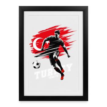 Football Turquie Türkiye Flag Joueur de drapeau - Affiche encadrée (27 × 37 cm) - noir - Devant