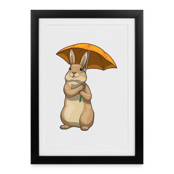 Parapluie Lapin - Affiche encadrée (27 × 37 cm) - noir - Devant