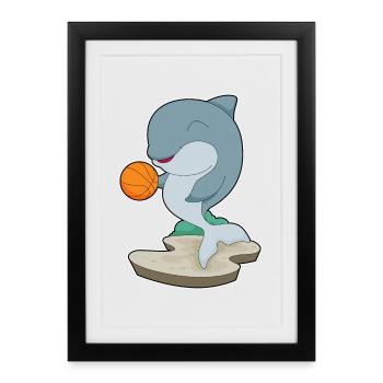 Joueur de basket-ball Dolphin Basket-ball - Affiche encadrée (27 × 37 cm) - noir - Devant