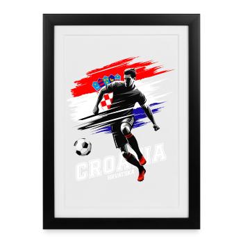 Kroatien Fußball – Spieler vor kroatischer Flagge - Gerahmtes Poster (27 × 37 cm) - Schwarz - Vorne