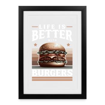 Burgers and joie de vivre motif - Framed poster (27 × 37 cm) - black - Front