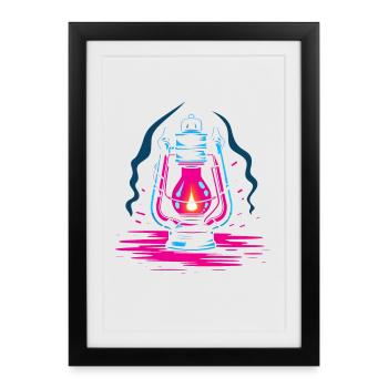 Oil Lamp Retro Look - Framed poster (27 × 37 cm) - black - Front