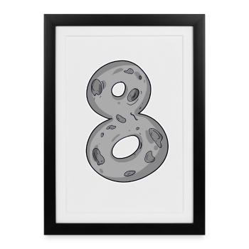 Number 8 Number Eight Moon Motif - Framed poster (27 × 37 cm) - black - Front
