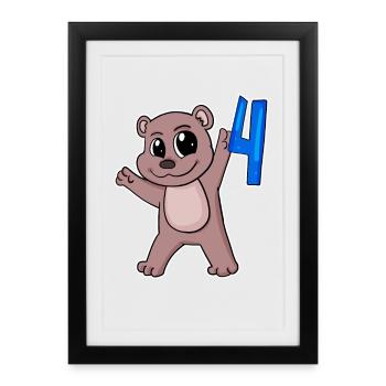 Ours motif 4e anniversaire - Quatre ans - Affiche encadrée (27 × 37 cm) - noir - Devant