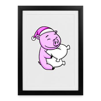 Pig Tired Sleeping Sleeping Girl - Framed poster (27 × 37 cm) - black - Front