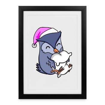 Owl Tired Sleeping Sleep Girl - Framed poster (27 × 37 cm) - black - Front