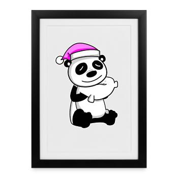 Panda Tired Sleeping Sleeping Girl - Framed poster (27 × 37 cm) - black - Front