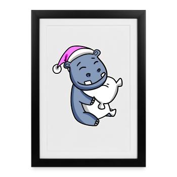 Hippopotamus Tired Sleeping Sleeping Girl - Framed poster (27 × 37 cm) - black - Front