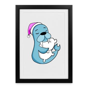 Sea Lion Tired Sleeping Sleeping Girl - Framed poster (27 × 37 cm) - black - Front