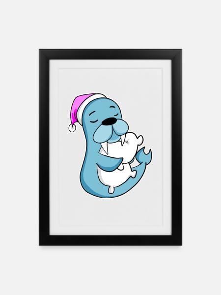 Seelöwe Müde Ausschlafen Schlafen Mädchen - Gerahmtes Poster (27 × 37 cm) - Schwarz