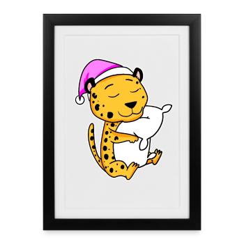 Cheetah Tired Sleeping Sleeping Girl - Framed poster (27 × 37 cm) - black - Front