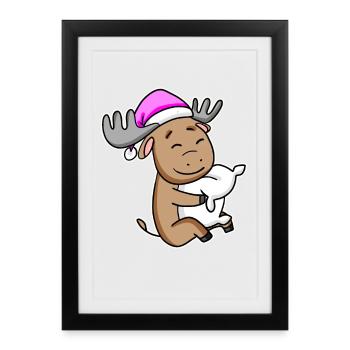 Moose Tired Sleeping Sleeping Girl - Framed poster (27 × 37 cm) - black - Front