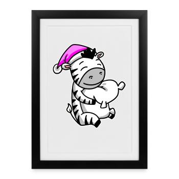 Zebra Tired Sleeping Sleeping Girl - Framed poster (27 × 37 cm) - black - Front