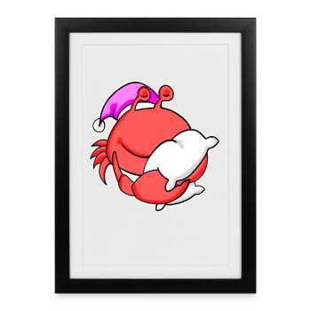 Crabe Fatigué Dormir Dehors Fille Endormie - Affiche encadrée (27 × 37 cm) - noir - Devant