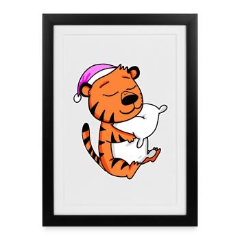 Tiger Tired Sleeping Sleeping Girl - Framed poster (27 × 37 cm) - black - Front
