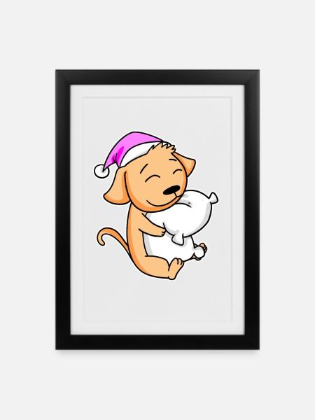 Hund Müde Ausschlafen Schlafen Mädchen - Gerahmtes Poster (27 × 37 cm) - Schwarz