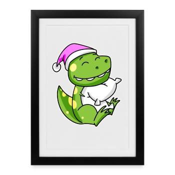 Dinosaur Tired Sleeping Sleeping Girl - Framed poster (27 × 37 cm) - black - Front