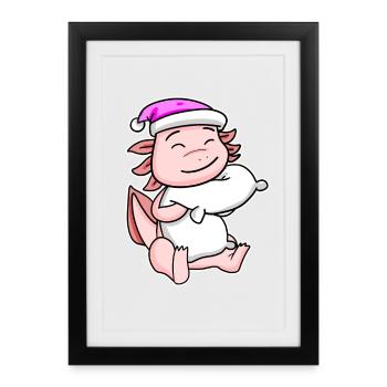 Axolotl Tired Sleeping In Sleeping Girl - Framed poster (27 × 37 cm) - black - Front