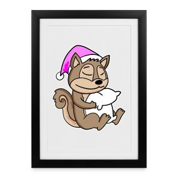 Squirrel Tired Sleeping Sleeping Girl - Framed poster (27 × 37 cm) - black - Front