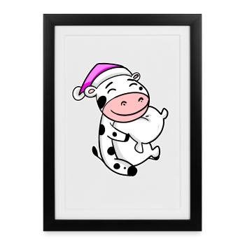 Cow Tired Sleeping Sleeping Girl - Framed poster (27 × 37 cm) - black - Front