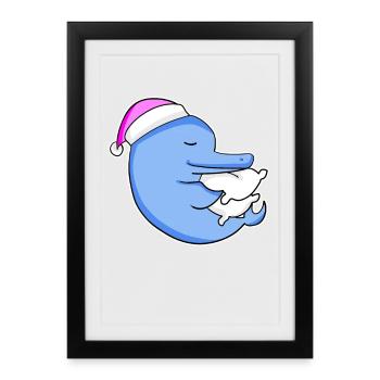 Dolphin Tired Sleeping Sleeping Girl - Framed poster (27 × 37 cm) - black - Front