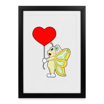 Papillon mariée coeur mariage - Affiche encadrée (27 × 37 cm) - noir - Devant