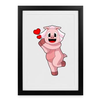 Cochon Mariée Coeur Mariage - Affiche encadrée (27 × 37 cm) - noir - Devant