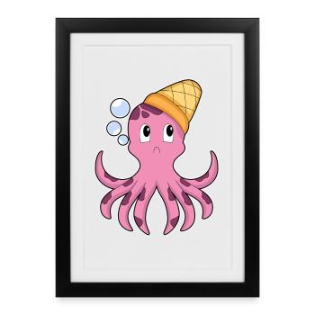 Cône de crème glacée au poulpe - Affiche encadrée (27 × 37 cm) - noir - Devant