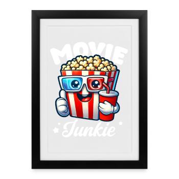 Movie Junkie Kino Popcorn Cartoon Design - Gerahmtes Poster (27 × 37 cm) - Schwarz - Vorne