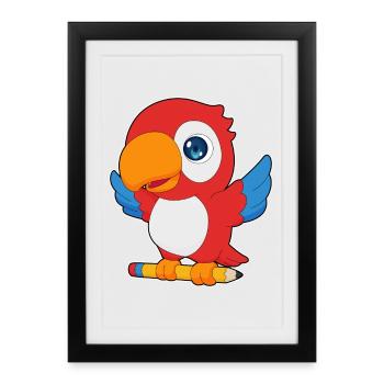 École de crayon Perroquet Pupil - Affiche encadrée (27 × 37 cm) - noir - Devant