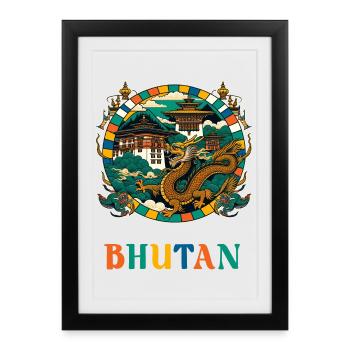 Dragon du Bhoutan, Asie du Sud, Thimphu - Affiche encadrée (27 × 37 cm) - noir - Devant