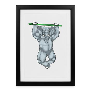 Elephant Bodybuilder Pull-Ups Bodybuilding - Framed poster (27 × 37 cm) - black - Front