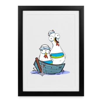 Poulet Marin Marin Ancre Maritime Ahoy Voyage - Affiche encadrée (27 × 37 cm) - noir - Devant