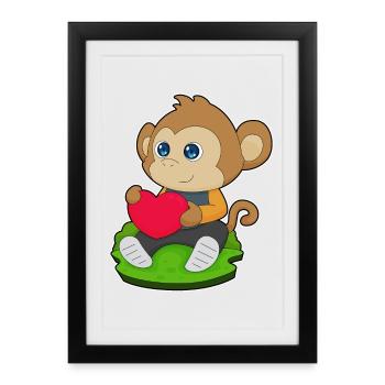 Affe Herz - Gerahmtes Poster (27 × 37 cm) - Schwarz - Vorne