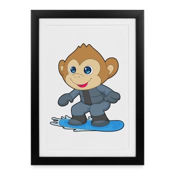 Monkey Snowboarder Snowboard - Framed poster (27 × 37 cm) - black - Front