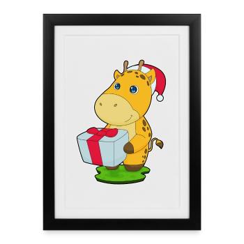 Giraffe Christmas Package - Framed poster (27 × 37 cm) - black - Front