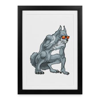 Werwolf Halloween Sonnenbrille - Gerahmtes Poster (27 × 37 cm) - Schwarz - Vorne