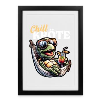 Chill Kröte – Schildkröte Cocktail Sonnenbrille - Gerahmtes Poster (27 × 37 cm) - Schwarz - Vorne