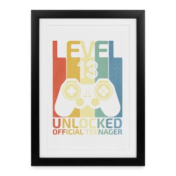 Niveau 13 Adolescent officiel débloqué - Affiche encadrée (27 × 37 cm) - noir - Devant