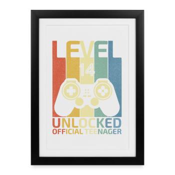 Niveau 14 : Adolescent officiel débloqué - Affiche encadrée (27 × 37 cm) - noir - Devant