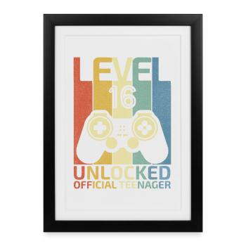 Niveau 16 : Adolescent officiel débloqué - Affiche encadrée (27 × 37 cm) - noir - Devant