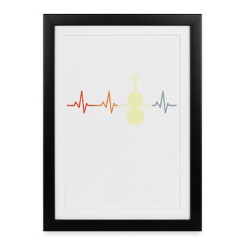 Vintage Violin ECG Heartbeat - Framed poster (27 × 37 cm) - black - Front