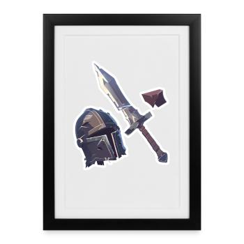 Objets RPG Casque d’épée T-shirt RPG - Affiche encadrée (27 × 37 cm) - noir - Devant