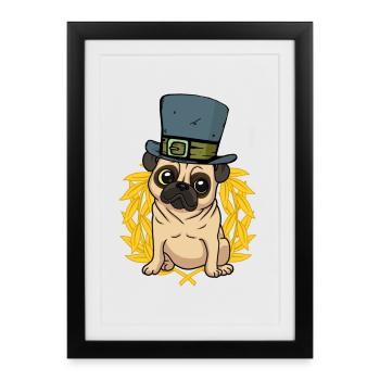 Chien Carlin chapeau Couronne de Laurier - Affiche encadrée (27 × 37 cm) - noir - Devant