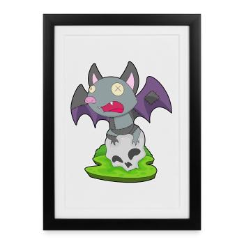 Chauve-souris Halloween crâne - Affiche encadrée (27 × 37 cm) - noir - Devant