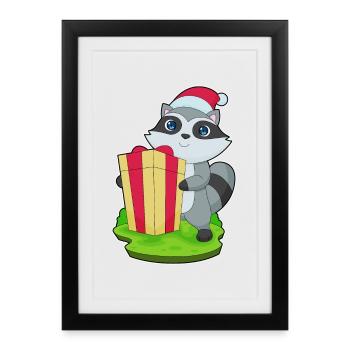 Raccoon Christmas Santa Hat - Framed poster (27 × 37 cm) - black - Front