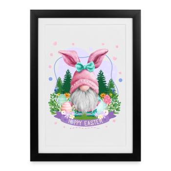 Hoppy Gnome Easter - Idée cadeau de Pâques - Affiche encadrée (27 × 37 cm) - noir - Devant