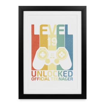 Niveau 19 : Adolescent officiel débloqué - Affiche encadrée (27 × 37 cm) - noir - Devant