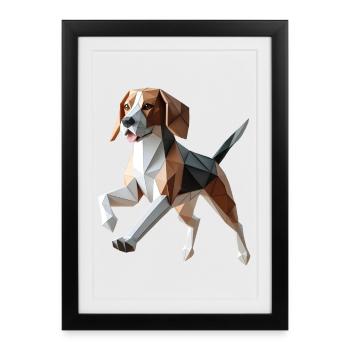 3D Geometric Origami Beagle Dog - Framed poster (27 × 37 cm) - black - Front