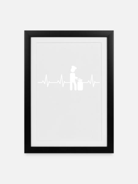 Kochen Strichmännchen Herzschlag - Gerahmtes Poster (27 × 37 cm) - Schwarz